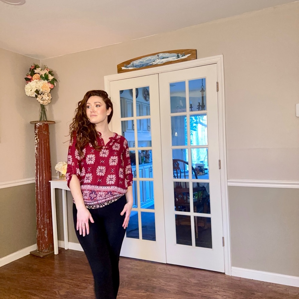 Boho Printed Burgundy Blouse